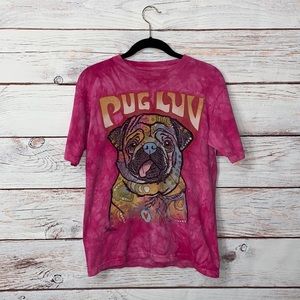 The Mountain Pug Luv Pink Tie Dyed T Shirt Kids XL